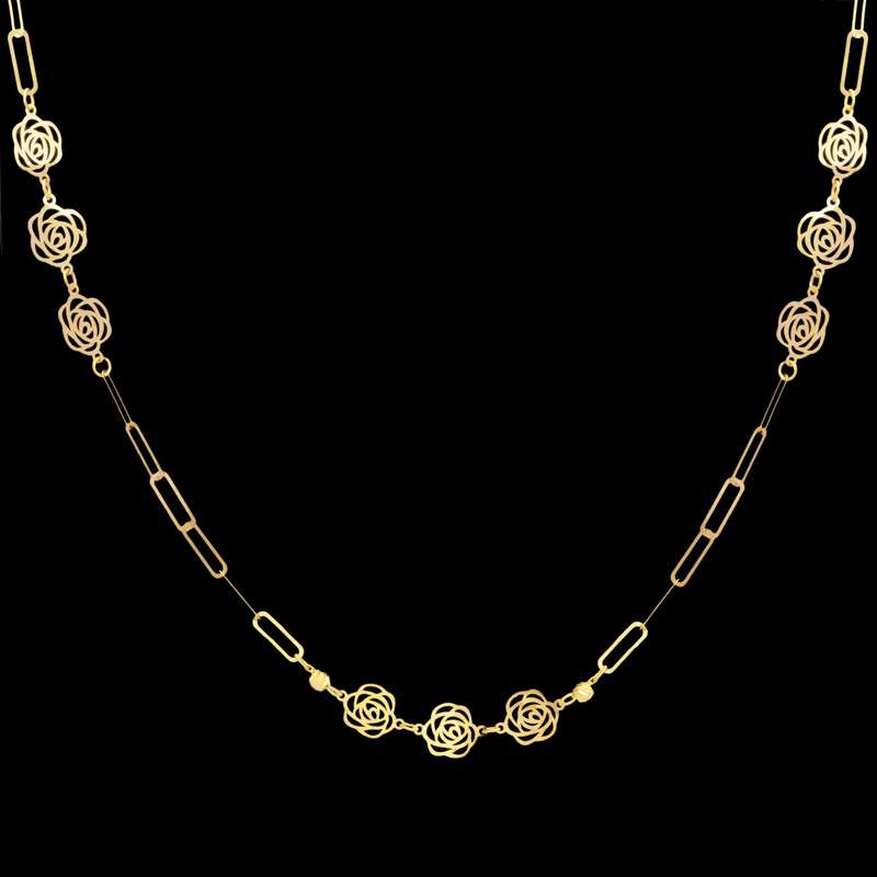 گردنبند طلا 18 عیار زنانه با زنجیر طرح هرمس طلای مستجابی مدل گل رز کد 8641
