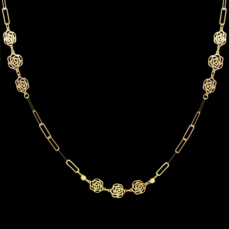 گردنبند طلا 18 عیار زنانه با زنجیر طرح هرمس طلای مستجابی مدل گل رز کد 8641