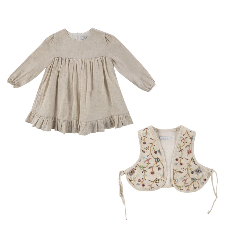 ست پیراهن و جلیقه دخترانه فیورلا مدل سلطان 25519-35522-45504