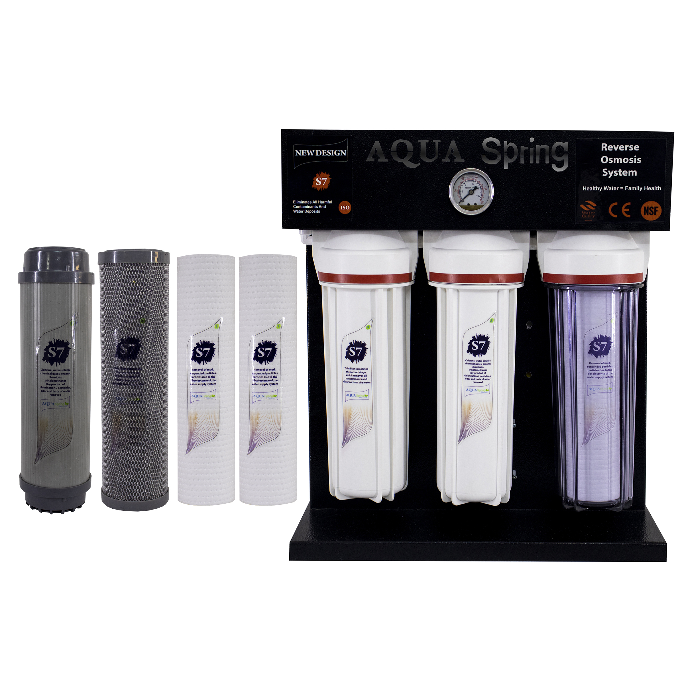 دستگاه تصفیه کننده آب آکوآ اسپرینگ مدل RO-S7-BZ 7001 به همراه فیلتر مجموعه 4 عددی