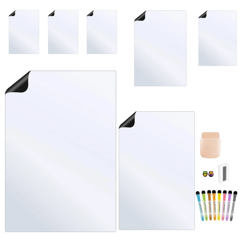 تخته وایت برد هوم اند فریج مدل 18 سایز 60x40 سانتی متر به همراه ماژیک و مگنت و تخته پاک کن مجموعه 18 عددی