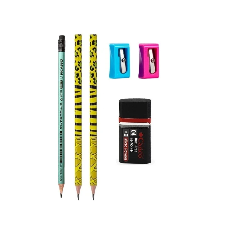 مداد مشکی پیکاسو مدل زنبور به همراه تراش و پاک کن مجموعه 6 عددی    