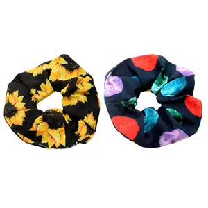 کش مو زنانه دلنار گالری مدل اسکرانچی آفتابگردان و خالدار مجموعه 2 عددی