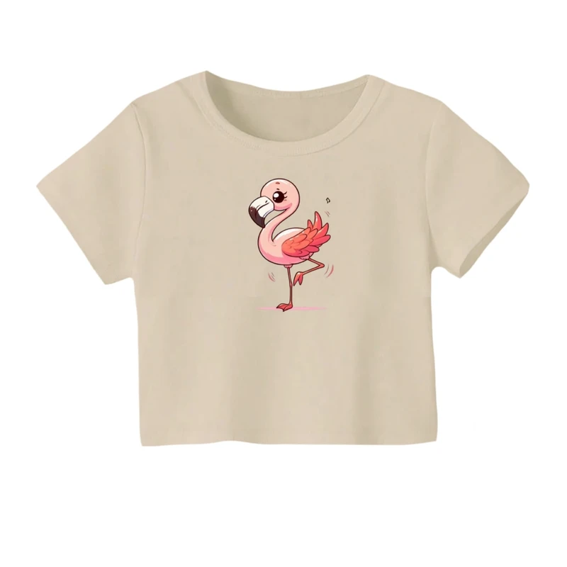 کراپ‌ تی‌شرت آستین کوتاه زنانه مدل فلامینگو کد 01