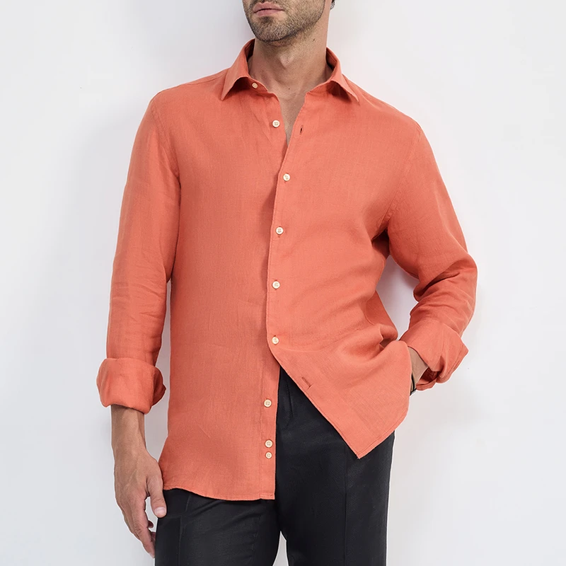 پیراهن آستین بلند یقه برگردان مردانه کروم مدل لینن 2510126