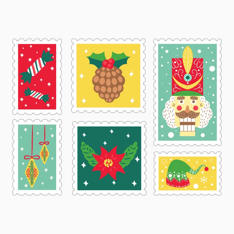 استیکر لپ تاپ و موبایل بووم طرح تمبر کریسمس کد MD33 مجموعه 6 عددی