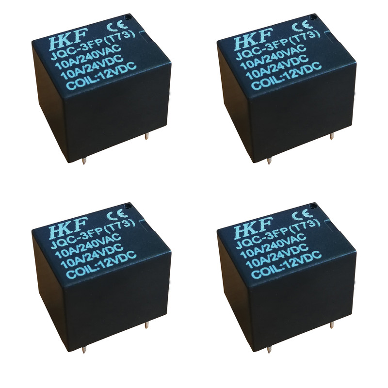 رله 12 ولت 10 آمپر اچ کا اف مدل JQC-3FP بسته 4 عددی