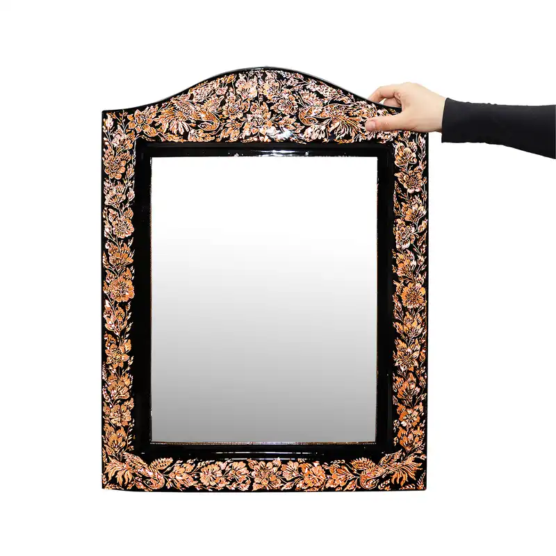 ست 3 تکه آینه و شمعدان مسی مدل الماس تراش طرح سلطنتی کد HQ466446