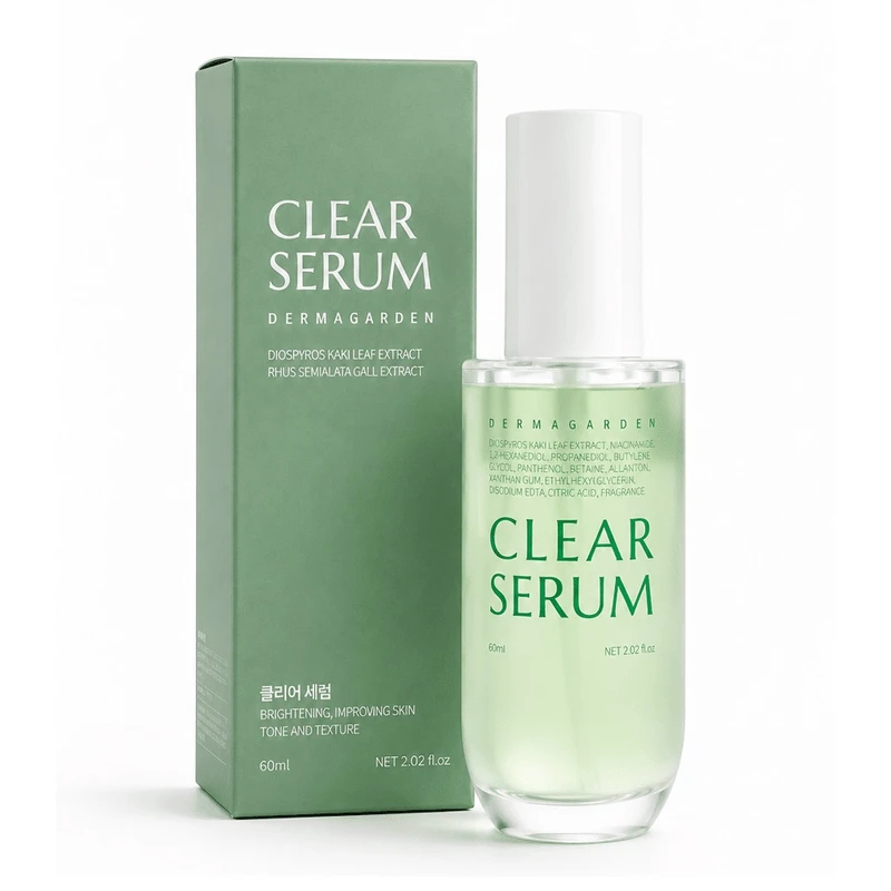 سرم روشن کننده درماگاردن مدل CLEAR حجم 60 میلی‌لیتر، با خاصیت سفت‌کنندگی و حاوی نیاسینامید، مناسب پوست چرب و مؤثر در ضدآکنه