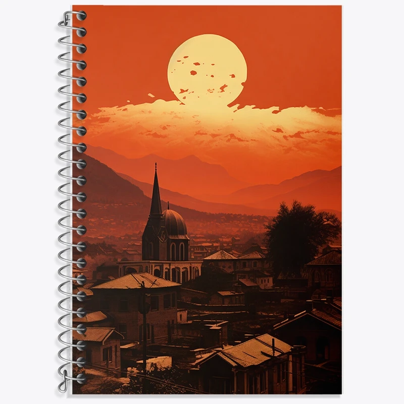 دفتر زبان 50 برگ خندالو مدل سه خط طرح غروب و شهر کد F491