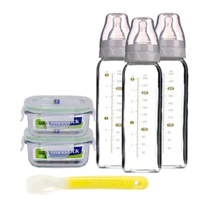 شیشه شیر گلس لاک مدل gl376 مجموعه 4 عددی به همراه ظرف غذای کودک