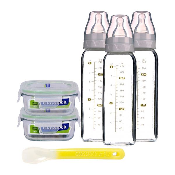 شیشه شیر گلس لاک مدل gl376 مجموعه 4 عددی به همراه ظرف غذای کودک شیشه شیر گلس لاک مدل gl376 مجموعه 4 عددی به همراه ظرف غذای کودک