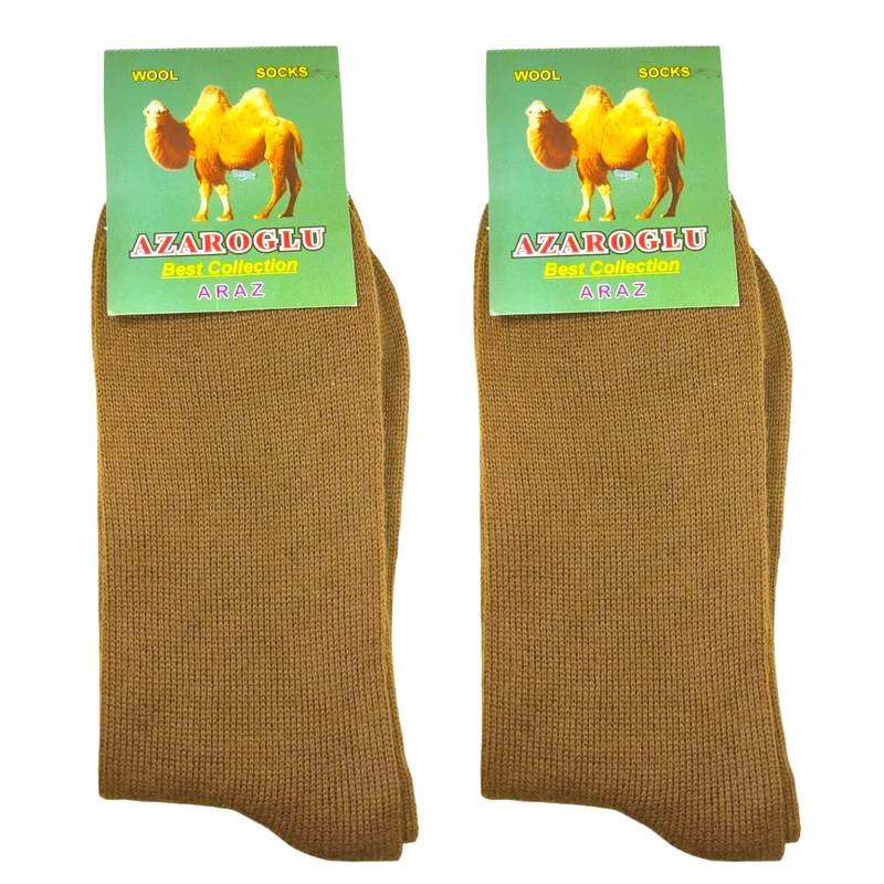 جوراب ساق بلند مردانه آذر اوغلی مدل شتری بسته 2 عددی