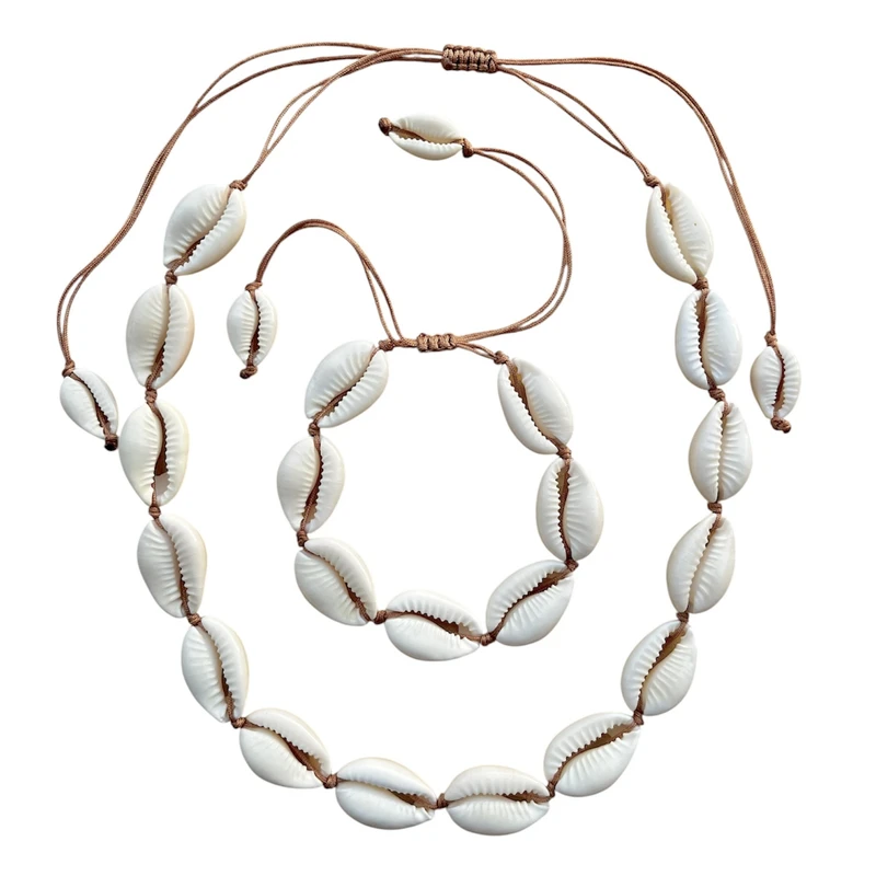 ست دستبند و گردنبند دست ساز زنانه مدل صدفی