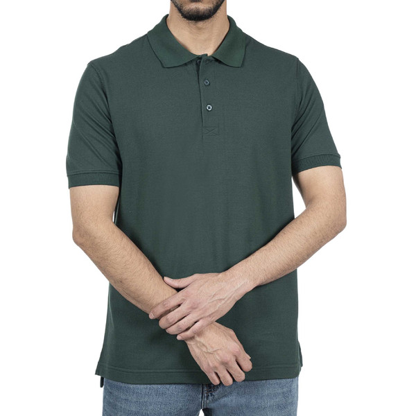 پولوشرت آستین کوتاه یقه برگردان مردانه جوتی جینز مدل بیسیک کد 1551589-2025  رنگ سبز تیره