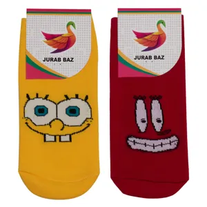 جوراب دخترانه طرح باب اسفنجی و آقای خرچنگ کد JB 31 مجموعه 2 عددی
