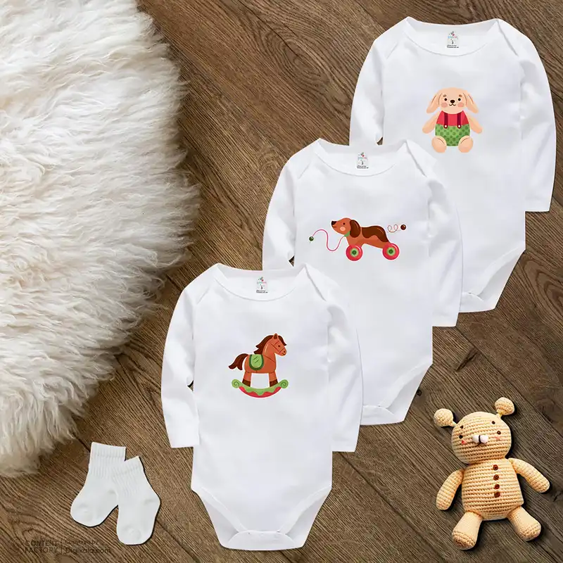 بادی آستین بلند نوزادی ایزی دو مدل ED014 مجموعه 3 عددی