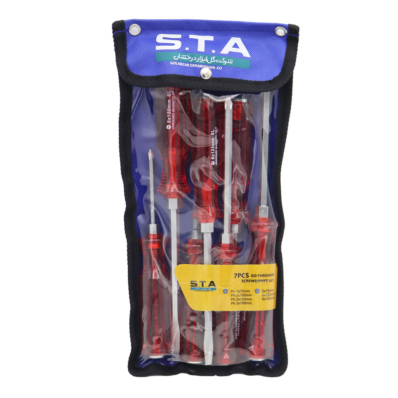 پیچ گوشتی ضربه خور دوسو و چهارسو اس تی ای مدل YP-07S مجموعه 7 عددی