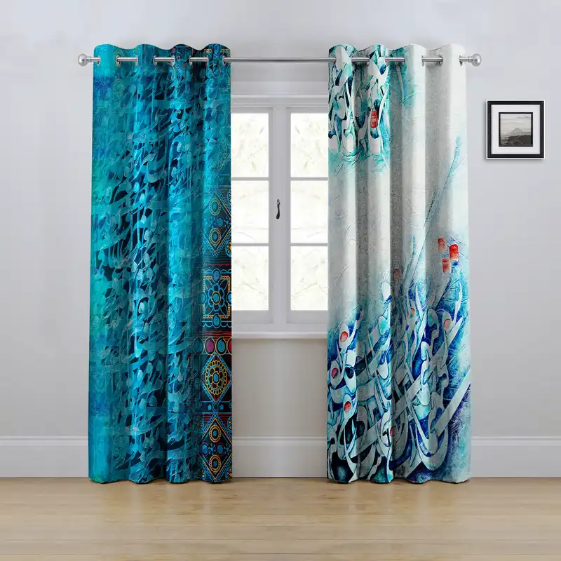 پرده مدل پانچی طرح خط نوشته نستعلیق سایز 280x145 سانتی متر