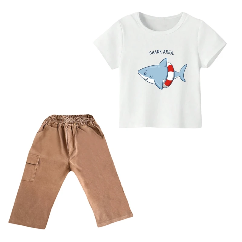 ست تی شرت و شلوارک پسرانه مدل کوسه کد ۷