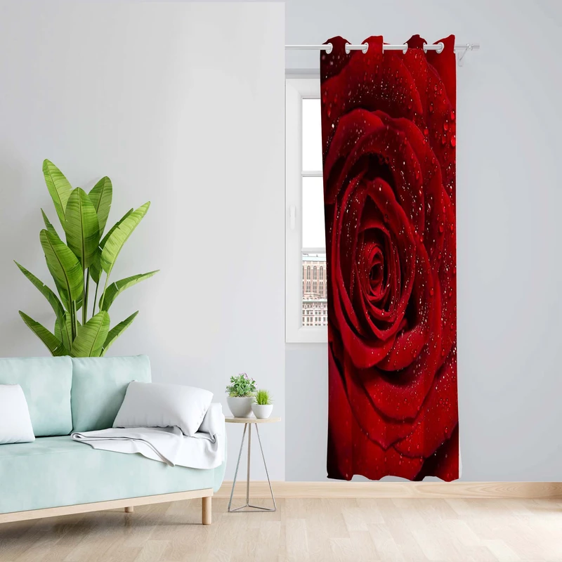 پرده طرح گل رز مدل مخمل پانچی کد 5241L z سایز 140x200 سانتی متر