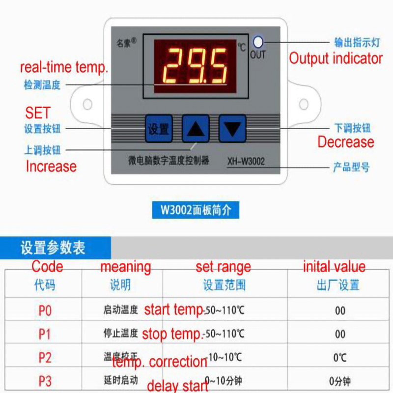 ترموستات کنترلر دما دیجیتال مدل W3002_220AC