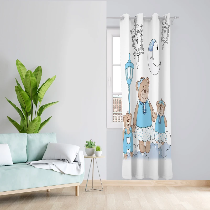 پرده طرح کودک bear مدل مخمل پانچی کد 1951 z سایز 140x200 سانتی متر
