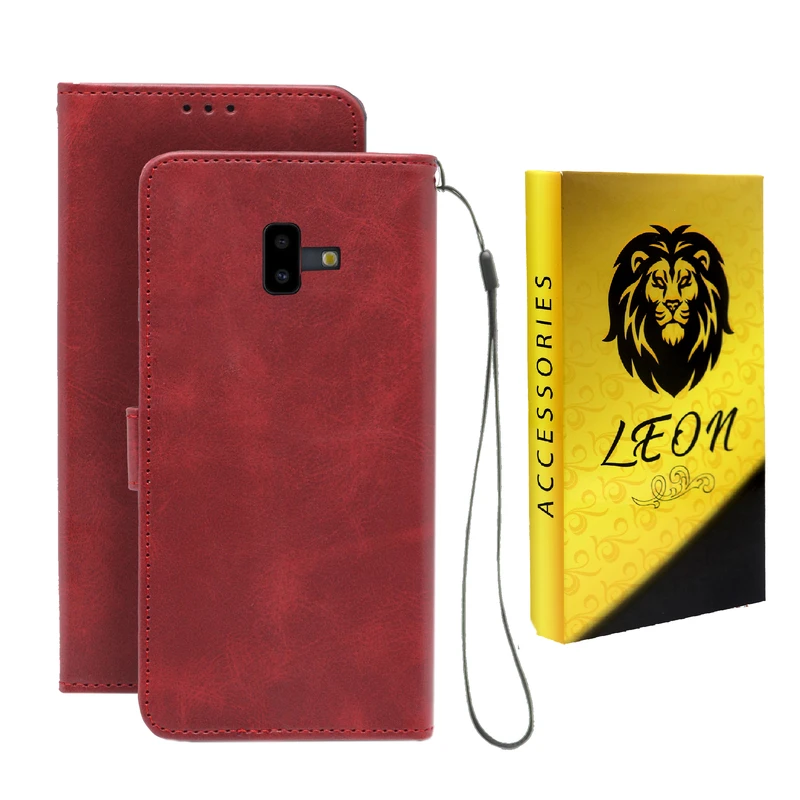 کیف کلاسوری لئون مدل Scusa Oro مناسب برای گوشی موبایل سامسونگ Galaxy J6 Plus به همراه بند آویز 