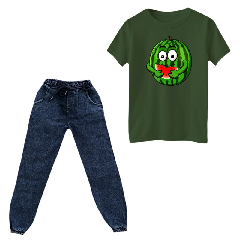 ست تی‌شرت و شلوار پسرانه مدل هندوانه یلدایی کد 20