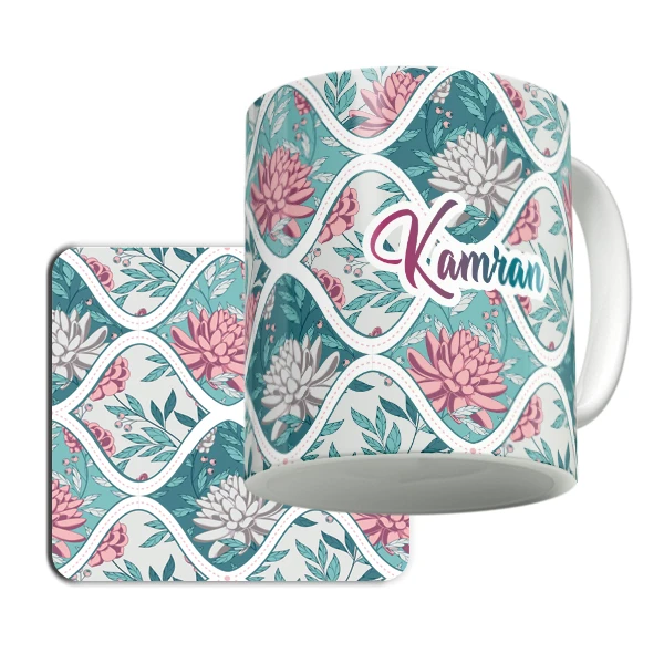 ماگ لاژید مدل اسم کامران به همراه زیر لیوانی