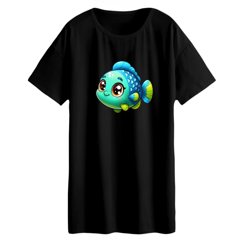 تی شرت لانگ زنانه مدل ماهی کارتونی کد01