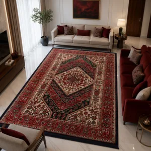 فرش ماشینی 500 شانه زمینه گندمی حاشیه لاکی طرح بلوچی کد 6656