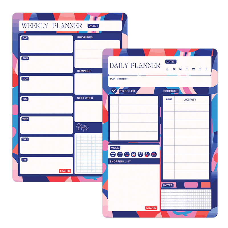 تخته وایت برد لاژید مدل آهنربایی طرح پلنر روزانه و هفتگی سایز 20X30 سانتیمتر مجموعه 2 عددی