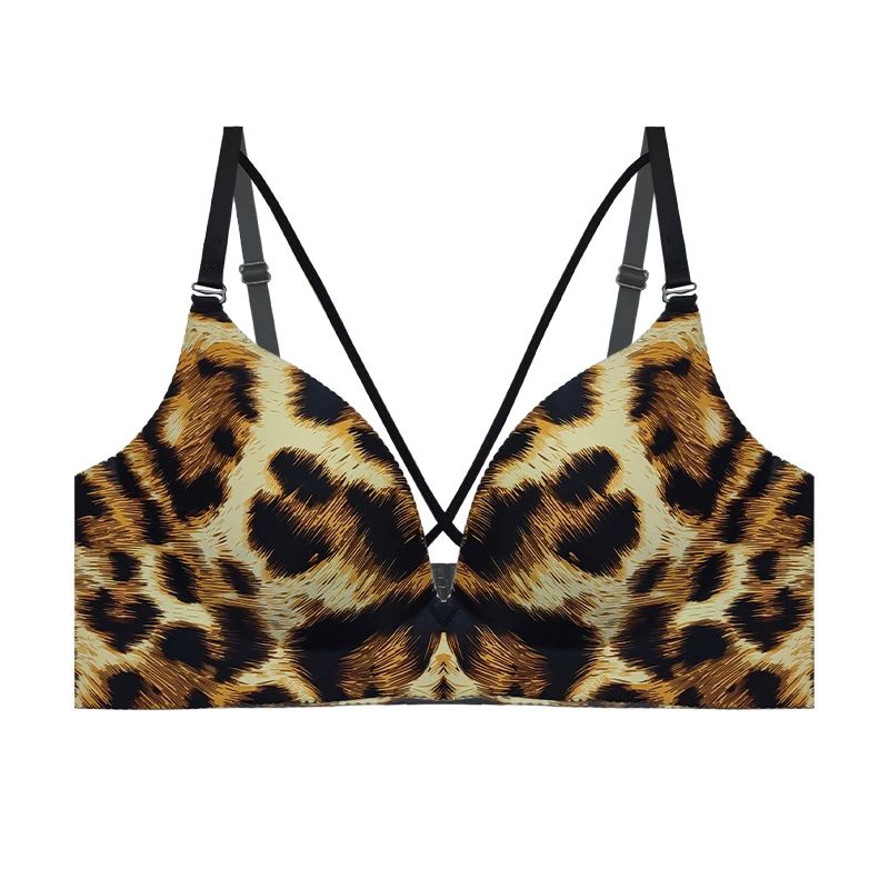 سوتین اسفنجی زنانه مدل لیزری پلنگی هارنس دار بدون فنر کد 11765