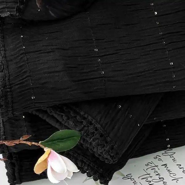 شال زنانه مدل نخی وارداتی پولک دوزی دور عدسی کد polaki20