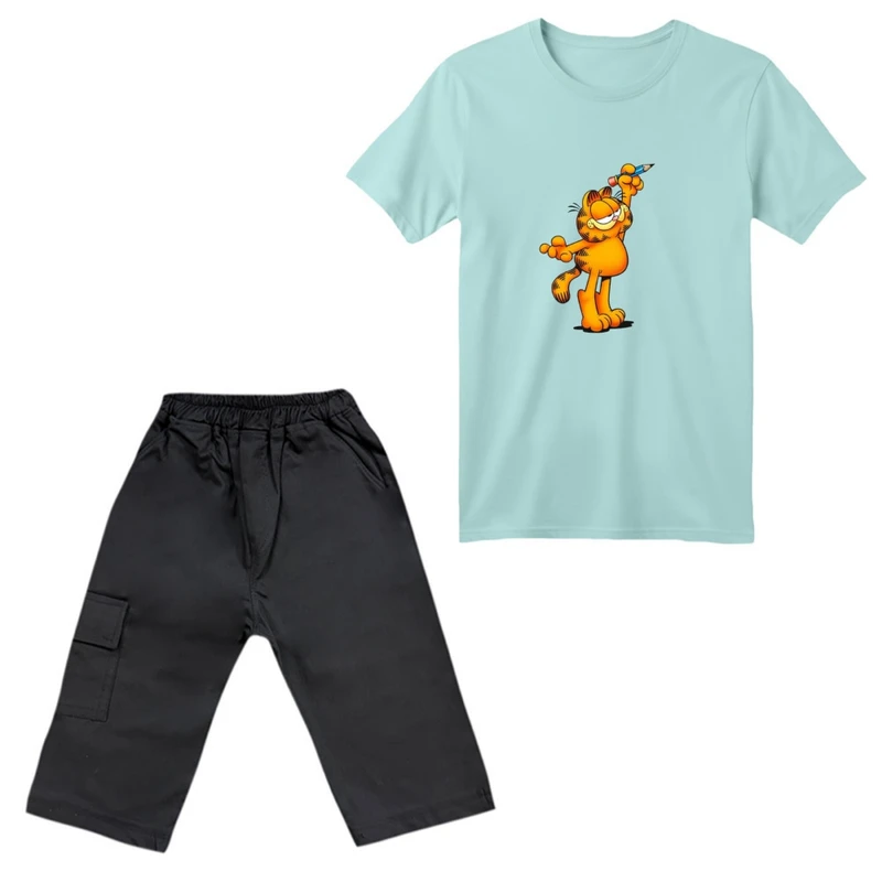 ست تی‌شرت آستین کوتاه و شلوارک پسرانه مدل گارفیلد کد 04