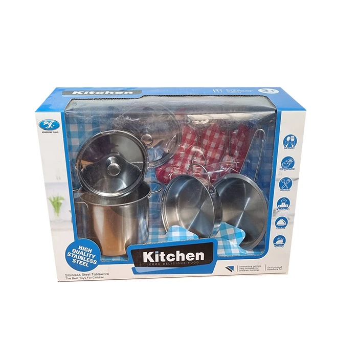 ست اسباب بازی آشپزخانه مدل 666-C1 طرح استیل مجموعه 9 عددی