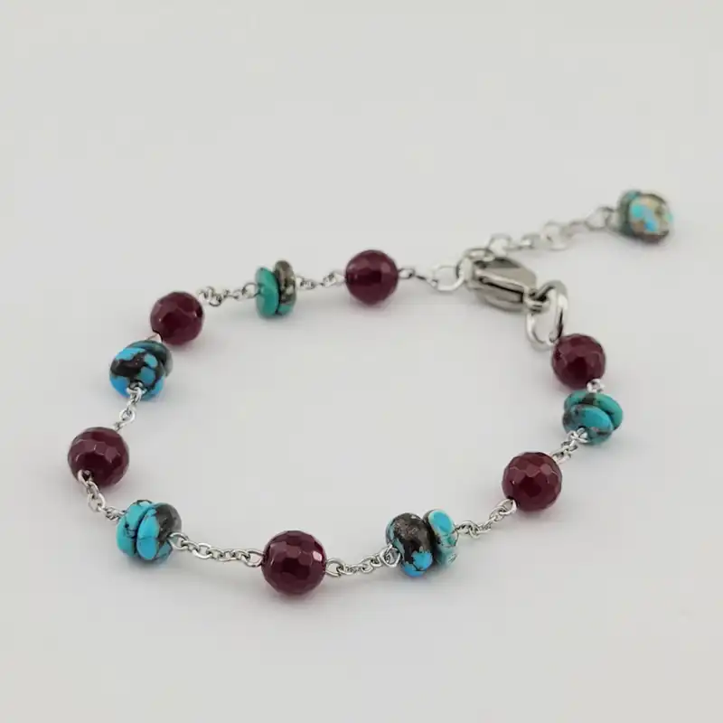 نیم ست زنانه مدل سنگ فیروزه نیشابوری و عقیق یاقوتی کد 90