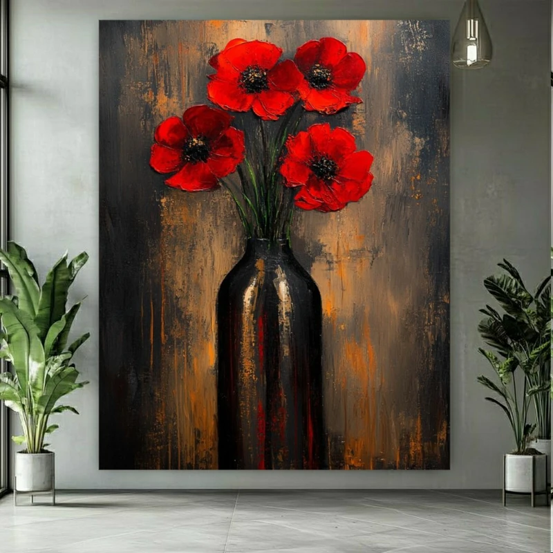 تابلو بوم طرح مخمل نقاشی گلدان مدل گل کد FP106394