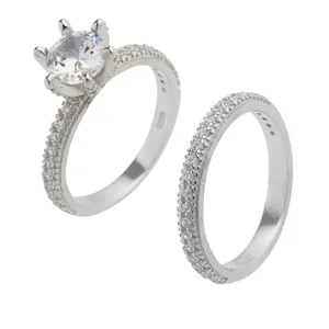 انگشتر نقره زنانه سواروسکی مدل سولیتر کد 16002 مجموعه دو عددی