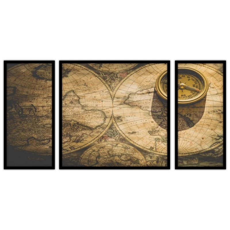 تابلو بکلیت طرح نقشه و قطب نما مدل B-bu3080 مجموعه 3 عددی