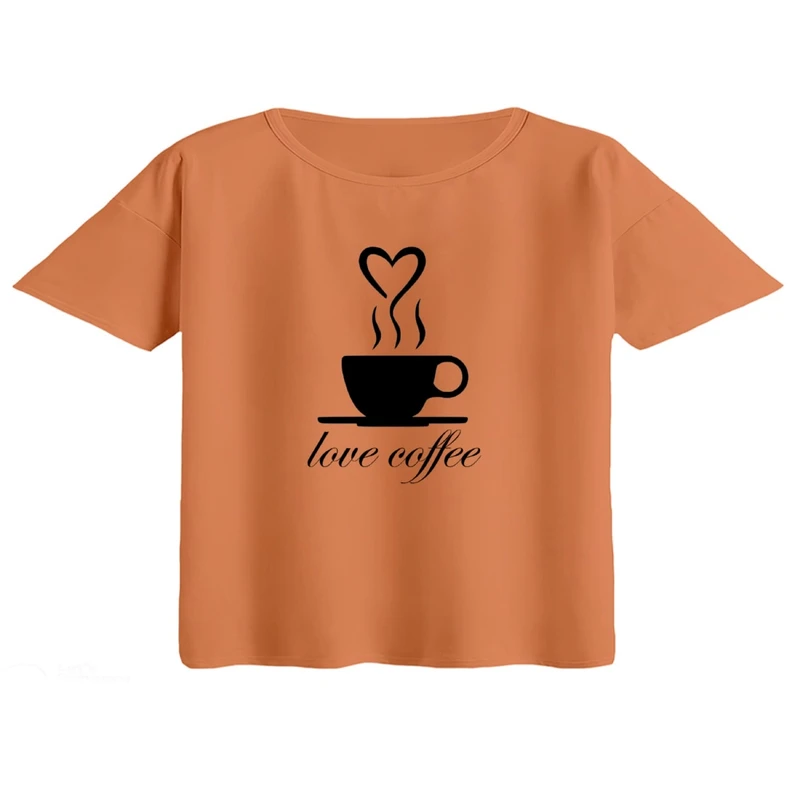 کراپ تی‌شرت آستین کوتاه زنانه مدل love coffee