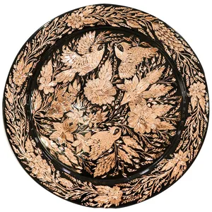 سینی مسی مدل الماس تراش گرد طرح گل و مرغ کد 50 RA