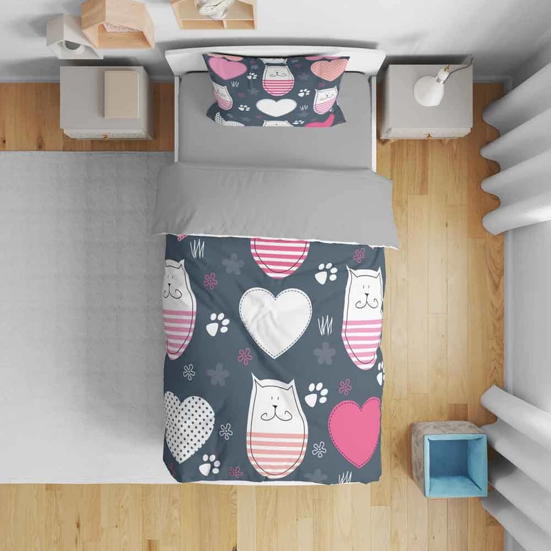 سرویس روتختی نوپه هوم مدل قلب و گربه T5891 تک نفره 5 تکه