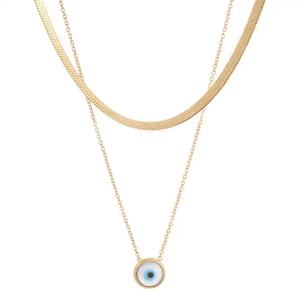 گردنبند زنانه مدل دوردیفه چشم نظر صدفی زنجیر ماری 010