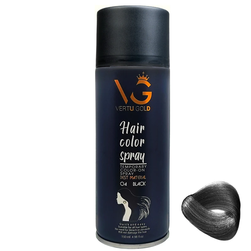 اسپری رنگ مو ورتوگلد مدل  04 Black شماره 04 حجم 150 میلی لیتر رنگ مشکی