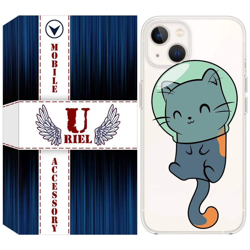 کاور یوریل قاب مدل Clear کد 61 طرح گربه مناسب برای گوشی موبایل اپل iPhone 13