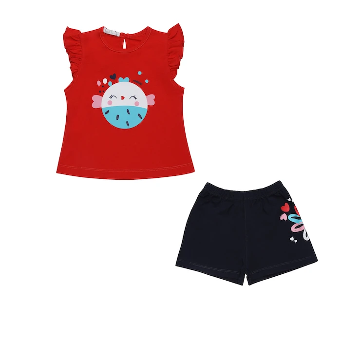 ست تی شرت و شلوارک دخترانه فیورلا مدل ماهی بادکنکی 24012