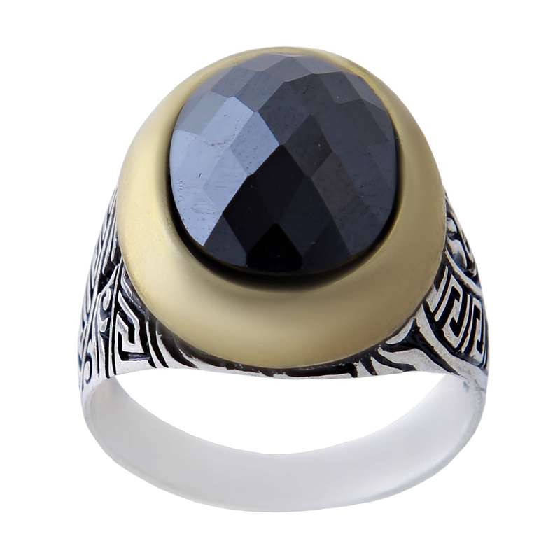 انگشتر نقره مردانه بازرگانی میلادی مدل سنگ حدید رکاب ترک کد AM_427