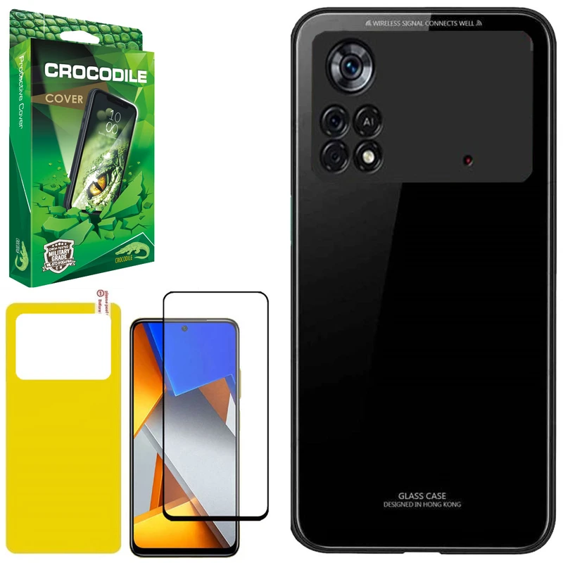 کاور کروکودیل مدل C-PSHT-GLS مناسب برای گوشی موبایل شیائومی Poco M4 Pro 4G به همراه محافظ صفحه نمایش و محافظ پشت گوشی